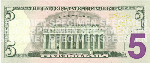 New five dollar bill (back)