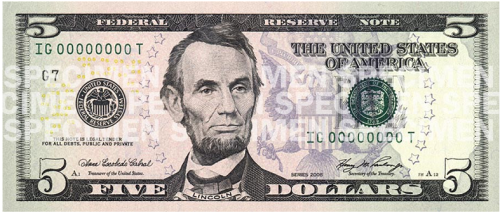 New five dollar bill (front)